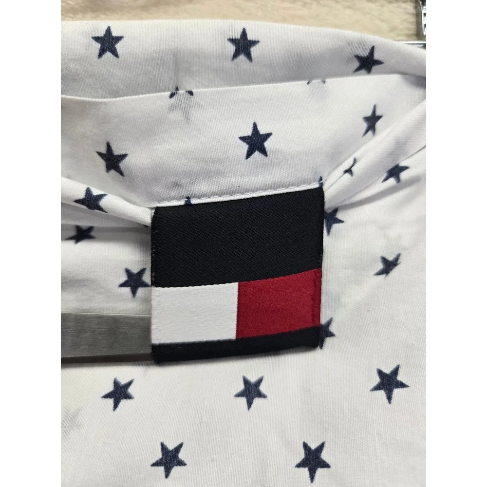 Tommy Hilfiger Star Print Flat Full Size Bed‎ Sheet White Navy Blue Patriotic